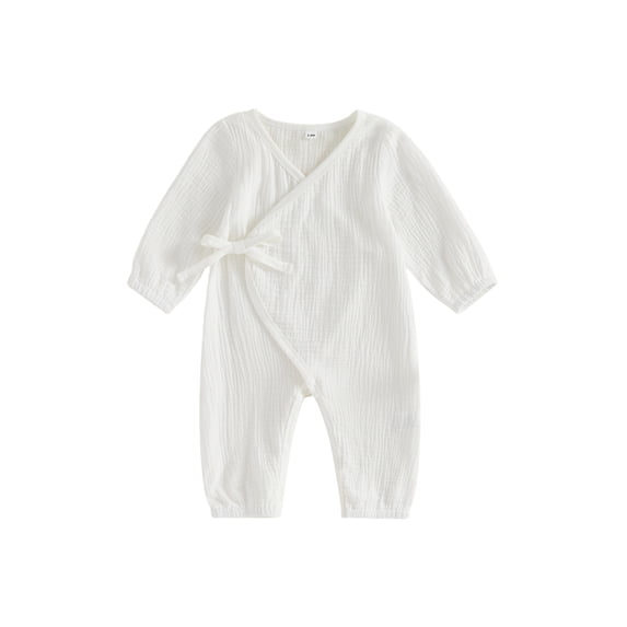 Loicainy Newborn Infant Boy Fall Romper 3 6 Months Simple Long Sleeve Solid Color Side Tie Jumpsuits