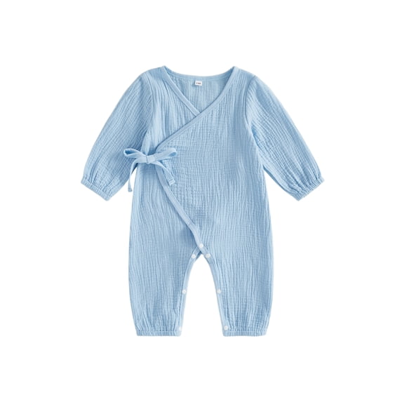 Loicainy Newborn Infant Boy Fall Romper 3 6 Months Simple Long Sleeve Solid Color Side Tie Jumpsuits