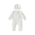 thumbnail image 1 of Loicainy Newborn Infant Girl Fall Romper 3 6 Months Ruffle Trim Long Sleeve Wrapped Tie Bodysuit and Hat 2 Piece Set, 1 of 9