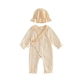 thumbnail image 1 of Loicainy Newborn Infant Girl Fall Romper 3 6 Months Ruffle Trim Long Sleeve Wrapped Tie Bodysuit and Hat 2 Piece Set, 1 of 9