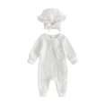 thumbnail image 1 of Loicainy Newborn Infant Girl Fall Romper 3 6 Months Ruffled Trim Long Sleeve Bodysuit and Hat 2 Pcs Set, 1 of 9
