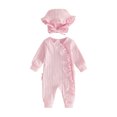 thumbnail image 1 of Loicainy Newborn Infant Girl Fall Romper 3 6 Months Ruffled Trim Long Sleeve Bodysuit and Hat 2 Pcs Set, 1 of 9