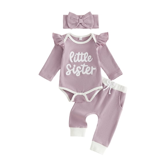 Loicainy Newborn Infant Girls Fall Clothes Set 3 6 9 Months Long Sleeve Letter Embroidery Romper Pants Headband Outfits