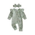 thumbnail image 1 of Loicainy Newborn Infant Girls Floral Romper 3 6 Months Long Sleeve Ruffle Jumpsuit with Headband, 1 of 9
