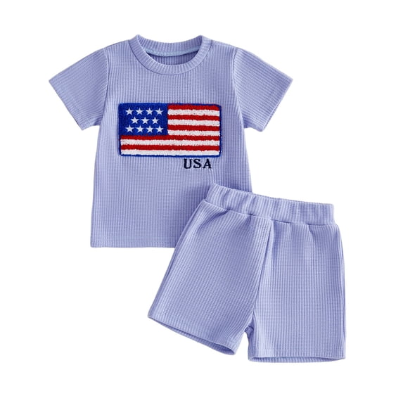Loicainy Toddler Baby Boy 4th of July Outfit 6 12 18 24 Months 2T 3T 4T Fashionable Short Sleeve Flag Embroidery Tops with Shorts 2Pcs Summer Independence Day Clothes Set