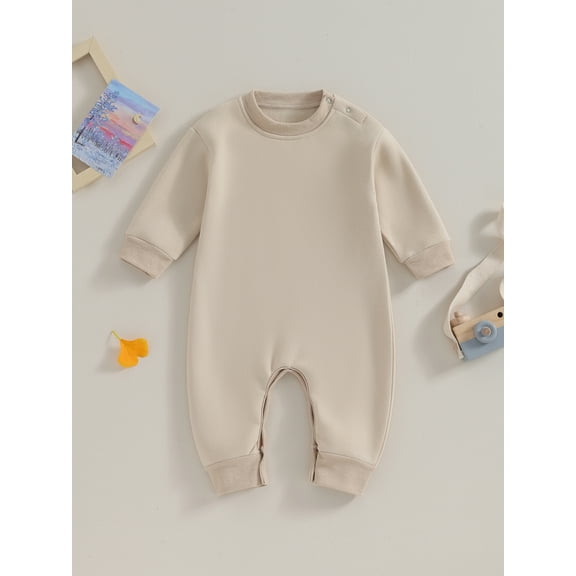 Loicainy Toddler Baby Boy Girl Fleece-lined Sweatshirt Romper 3 6 9 12 18 Months Solid Color Long Sleeve Jumpsuit for Newborn Cute Clothes