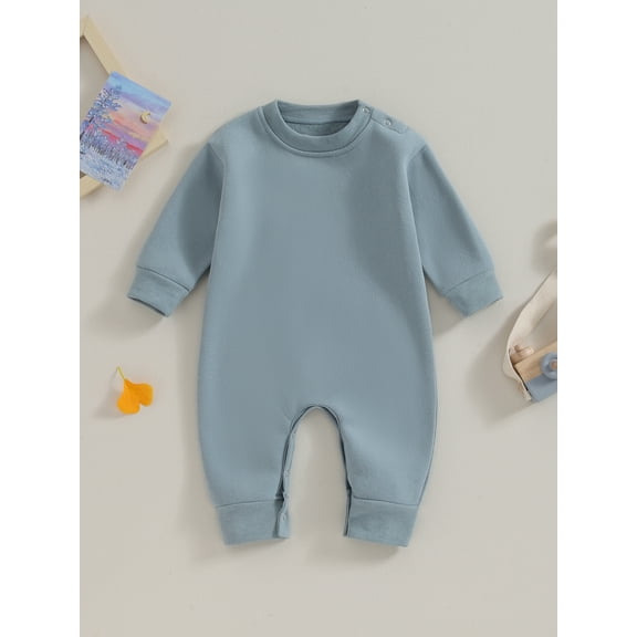 Loicainy Toddler Baby Boy Girl Fleece-lined Sweatshirt Romper 3 6 9 12 18 Months Solid Color Long Sleeve Jumpsuit for Newborn Cute Clothes