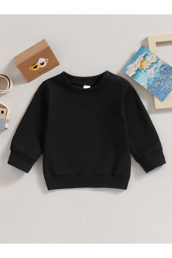 Toddler Baby Boy Girl Solid Color Sweatshirts 6 12 18 24 Months 2T 3T Long Sleeve Crewneck Pullover Fall Tops