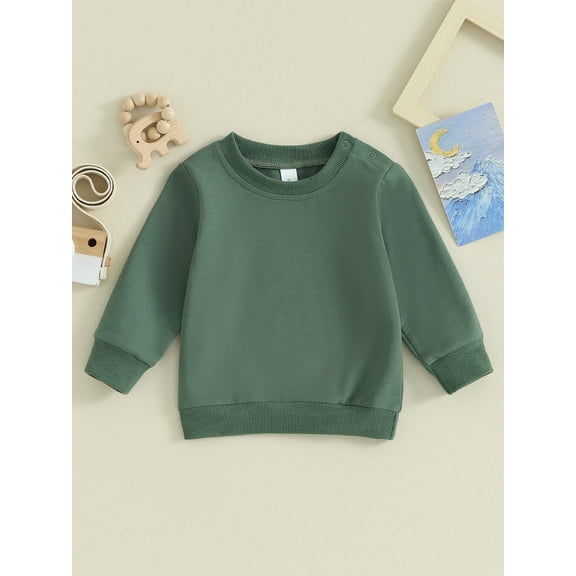 Loicainy Toddler Baby Boy Girl Solid Color Sweatshirts 6 12 18 24 Months 2T 3T Long Sleeve Crewneck Pullover Fall Tops