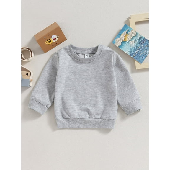 Loicainy Toddler Baby Boy Girl Solid Color Sweatshirts 6 12 18 24 Months 2T 3T Long Sleeve Crewneck Pullover Fall Tops