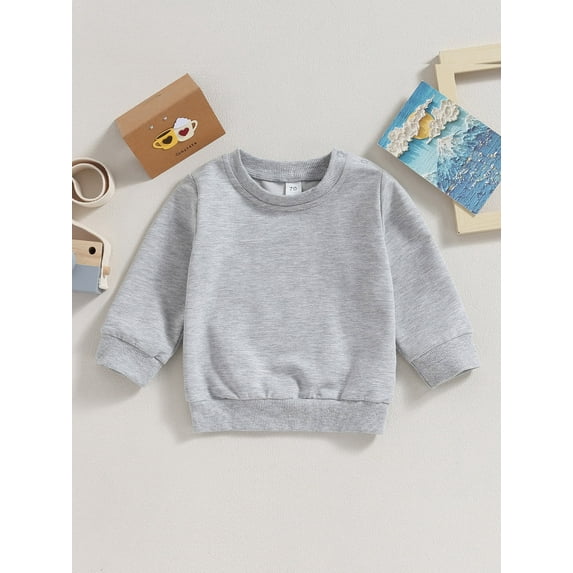 Loicainy Toddler Baby Boy Girl Solid Color Sweatshirts 6 12 18 24 Months 2T 3T Long Sleeve Crewneck Pullover Fall Tops