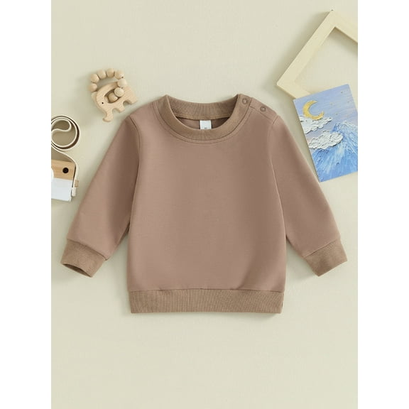 Loicainy Toddler Baby Boy Girl Solid Color Sweatshirts 6 12 18 24 Months 2T 3T Long Sleeve Crewneck Pullover Fall Tops