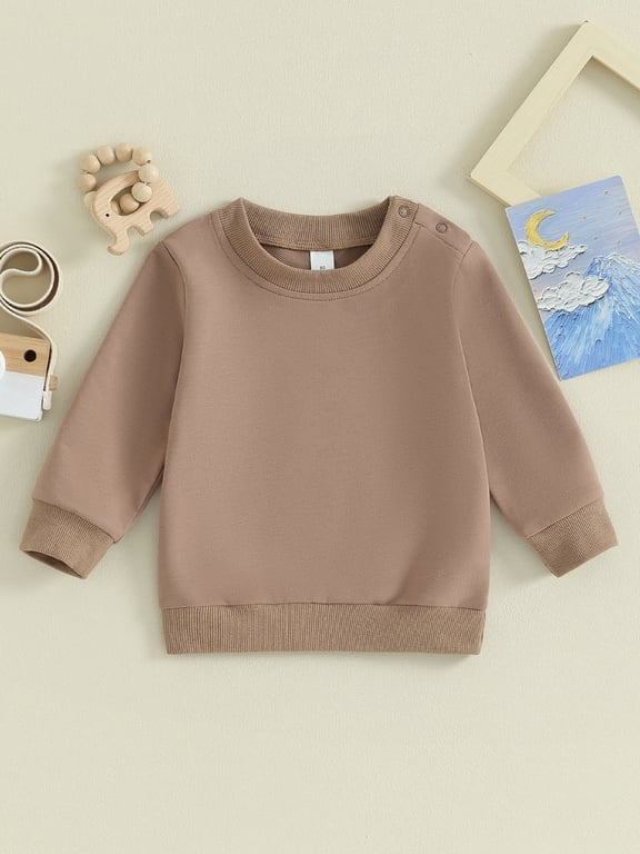 Toddler Baby Boy Girl Solid Color Sweatshirts 6 12 18 24 Months 2T 3T Long Sleeve Crewneck Pullover Fall Tops
