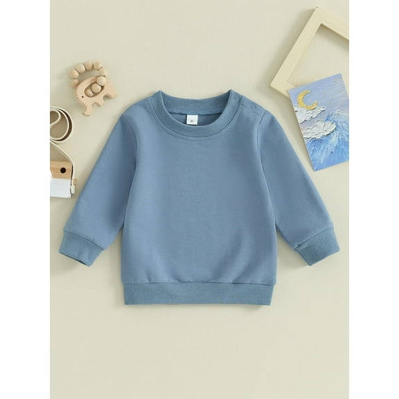 Loicainy Toddler Baby Boy Girl Solid Color Sweatshirts 6 12 18 24 Months 2T 3T Long Sleeve Crewneck Pullover Fall Tops