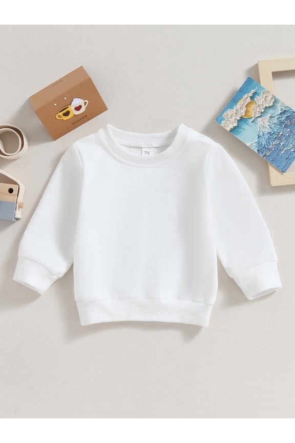 Toddler Baby Boy Girl Solid Color Sweatshirts 6 12 18 24 Months 2T 3T Long Sleeve Crewneck Pullover Fall Tops