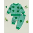 thumbnail image 1 of Loicainy Toddler Baby Boy Spring Outfits 3 6 12 18 24 Months 2T 3T Four-Leaf Clover Embroidery Long Sleeve Round Neck Pullover + Elastic Waist Stripe Pants 2 Pcs Clothes Set, 1 of 9