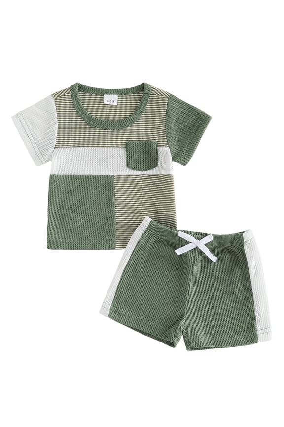 Toddler Baby Boy Summer Clothes Set Contrast Color Outfits 6 9 12 18 24 Months 2T 3T 4T Crew Neck Short Sleeve Tops and Shorts