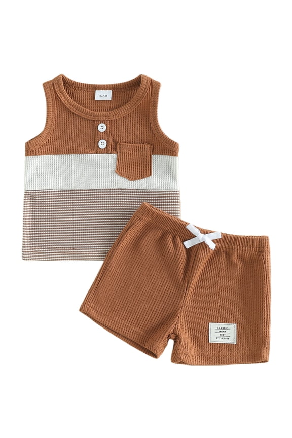 Toddler Baby Boy Summer Vest Outfit 3 6 9 12 18 24 Months 2T 3T 4T Contrast Color Stripe Sleeveless Tank Tops and Shorts 2 Piece Clothes Set