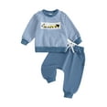thumbnail image 1 of Loicainy Toddler Baby Boy Winter Fall Outfit 6 12 18 24 Months 2T 3T 4T Striped Excavator Truck Embroidered Sweatshirt and Jogger Pants 2 Piece Clothes Set, 1 of 9