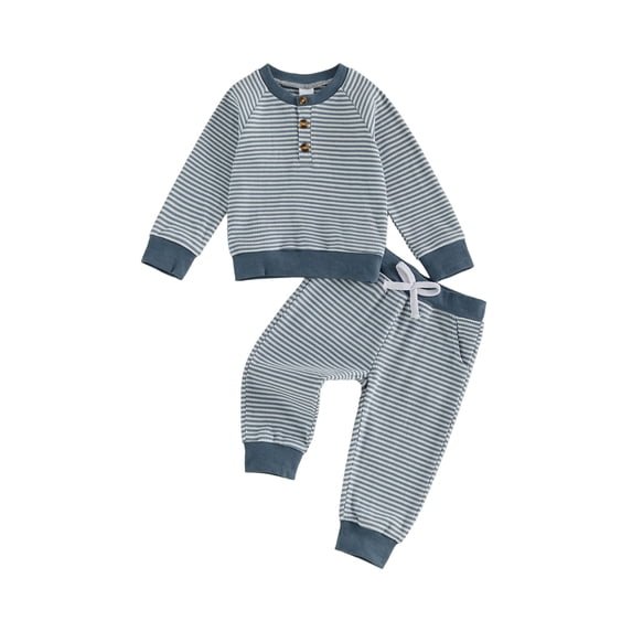 Loicainy Toddler Baby Boys Fall Outfit 3 6 12 18 24 Months 2T 3T 4T Casual Long Sleeve Striped Pullover with Pants 2Pcs Clothes Set