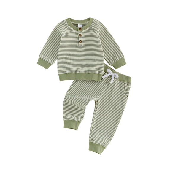 Loicainy Toddler Baby Boys Fall Outfit 3 6 12 18 24 Months 2T 3T 4T Casual Long Sleeve Striped Pullover with Pants 2Pcs Clothes Set