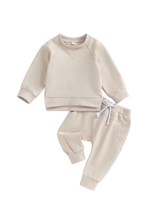 Toddler Baby Boys Fall Outfits 6 12 18 24 Months 2T 3T Solid Color Crew Neck Long Sleeve Sweatshirts and Long Pants 2Pcs Clothes Set