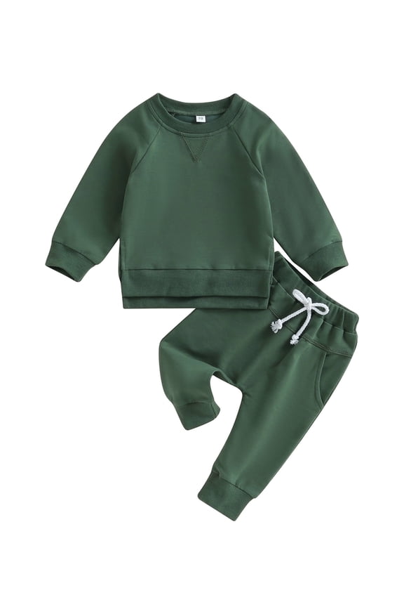 Toddler Baby Boys Fall Outfits 6 12 18 24 Months 2T 3T Solid Color Crew Neck Long Sleeve Sweatshirts and Long Pants 2Pcs Clothes Set