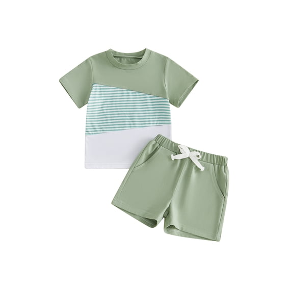 Loicainy Toddler Baby Boys Summer Outfit 6 12 18 24 Months 2T 3T 4T 5T 6T Fashionable Contrast Color Short Sleeve Tops with Shorts Kids 2Pcs Clothes Set