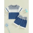 thumbnail image 1 of Loicainy Toddler Baby Boys Summer Outfits 6 9 12 18 24 Months 2T 3T Patchwork Crew Neck Short Sleeve T-Shirts Elastic Waist Shorts 2Pcs Clothes Set, 1 of 9
