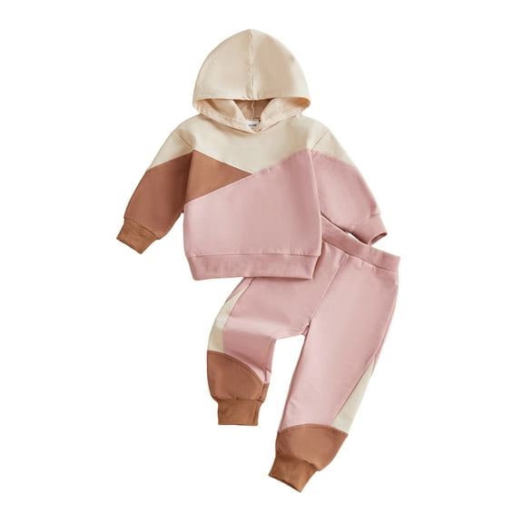 Loicainy Toddler Baby Fall Spring Hooded Outfit 6 12 18 24 Months 2T 3T 4T Casual Contrast Color Long Sleeve Hoodie and Pants 2 Pcs Clothes Set