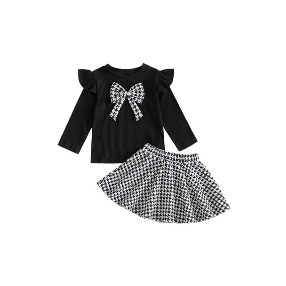 Loicainy Toddler Baby Girl Fall Outfits 12 18 24 Months 2T 3T 4T 5T Bow Crew Neck Long Sleeve Tops Skirt 2Pcs Clothes Set