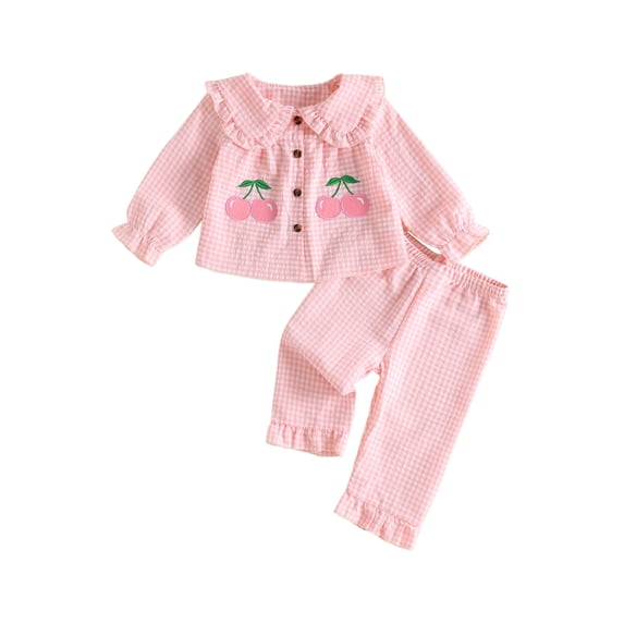 Loicainy Toddler Baby Girl Fall Outfits 3 6 9 12 18 24 Months 2T 3T Plaid Long Sleeve Tops and Ruffled Pants Clothes Set