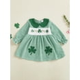thumbnail image 1 of Loicainy Toddler Baby Girl Irish Dress 6 12 18 24 Months 2T 3T 4T 5T Long Sleeve Shamrock Embroidery Plaid Dresses Kids Spring Outfit, 1 of 9