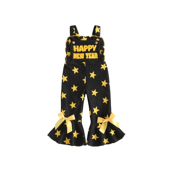 Loicainy Toddler Baby Girl New Years Overalls 6 12 18 24 Months 2T 3T 4T Bell Bottoms Star Sleeveless Jumpsuit