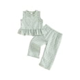 thumbnail image 1 of Loicainy Toddler Baby Girl Summer Clothes 6 12 18 24 Months 2T 3T 4T Cute Plaid Button Down Ruffle Tank Tops with Pants 2Pcs Outfits Set, 1 of 9