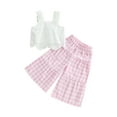 thumbnail image 1 of Loicainy Toddler Baby Girl Summer Clothes Set 6 12 18 24 Months 2T 3T 4T Eyelet Embroidery Cami Tops + Elastic Waist Plaid Print Wide Leg Pants 2 Pcs Outfits, 1 of 9