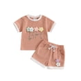 thumbnail image 1 of Loicainy Toddler Baby Girl Summer Waffled Clothes Set 9 12 18 24 Months 2T 3T 4T 3D Flower Short Sleeve Round Neck Tops Elastic Waist Shorts Outfit, 1 of 9