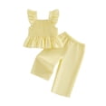 thumbnail image 1 of Loicainy Toddler Baby Girls 2Pcs Summer Outfits 12 18 24 Months 2T 3T 4T 5T Flying Sleeve Square Neck Solid Color Smocked Vest Tops and Elastic Waist Pants Clothes Set, 1 of 9