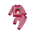 thumbnail image 1 of Loicainy Toddler Baby Girls Autumn Pants Outfits Sets 6 12 18 24 Months 2T 3T Strawberry Embroidery Long Sleeve Tops Striped Pants Clothes Set, 1 of 9