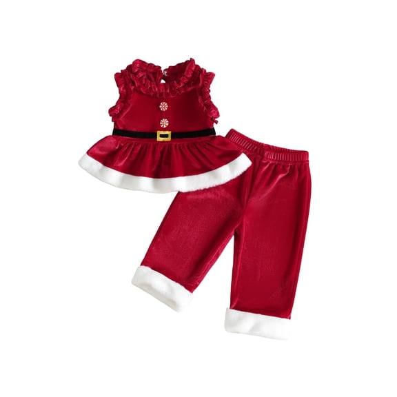 Loicainy Toddler Baby Girls Christmas Outfit 6 12 18 24 Months 2T 3T 4T Sleeveless Velvet Tops with Pants Clothes Set