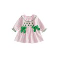 thumbnail image 1 of Loicainy Toddler Baby Girls Dress for St Patrick's Day 6 12 18 24 Months 2T 3T 4T Puff Long Sleeve Crew Neck Shamrock Embroidery Smocked Bow Decor A Line Spring Dresses, 1 of 9