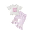 thumbnail image 1 of Loicainy Toddler Baby Girls Summer Clothes Set 6 12 18 24 Months 2T 3T 4T Short Sleeve Letters Print Tops with Bell Bottom 2Pcs Outfits, 1 of 9