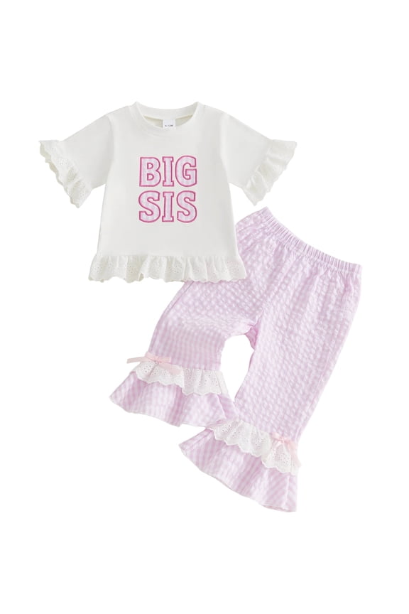 Toddler Baby Girls Summer Clothes Set 6 12 18 24 Months 2T 3T 4T Short Sleeve Letters Print Tops with Bell Bottom 2Pcs Outfits