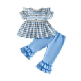 thumbnail image 1 of Loicainy Toddler Baby Girls Summer Outfits 6 12 18 24 Months 2T 3T 4T Ruffle Short Sleeve Crew Neck Striped Babydoll Tops and Elastic Waist Pants Clothes Set, 1 of 9