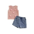 thumbnail image 1 of Loicainy Toddler Baby Girls Summer Outfits 6 12 18 24 Months 2T 3T 4T Sleeveless O Neck 3D Flower Tank Tops Denim Shorts Clothes Sets, 1 of 10