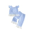 thumbnail image 1 of Loicainy Toddler Baby Girls Summer Outfits 6 12 18 24 Months 2T 3T Flying Sleeve Crew Neck Plaid Print Vest Tops and Elastic Waist Pants Clothes Set, 1 of 9