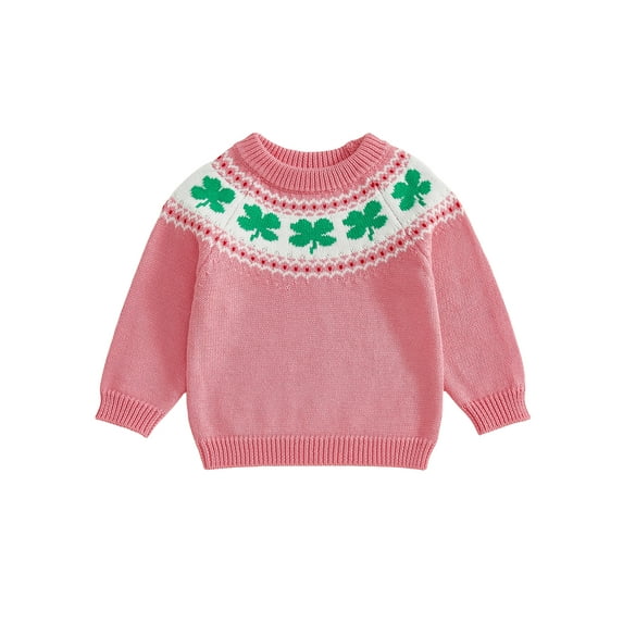 Loicainy Toddler Baby Irish Knit Sweater 6 9 12 18 24 Months 2T 3T 4T 5T Shamrock Embroidery Crew Neck Long Sleeve Tops