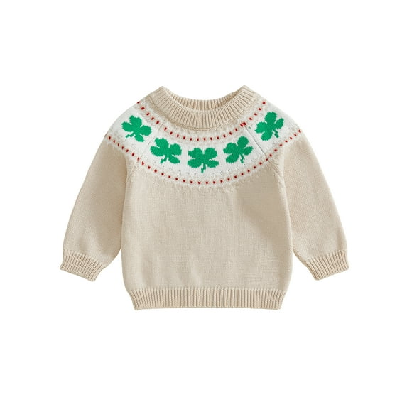 Loicainy Toddler Baby Irish Knit Sweater 6 9 12 18 24 Months 2T 3T 4T 5T Shamrock Embroidery Crew Neck Long Sleeve Tops