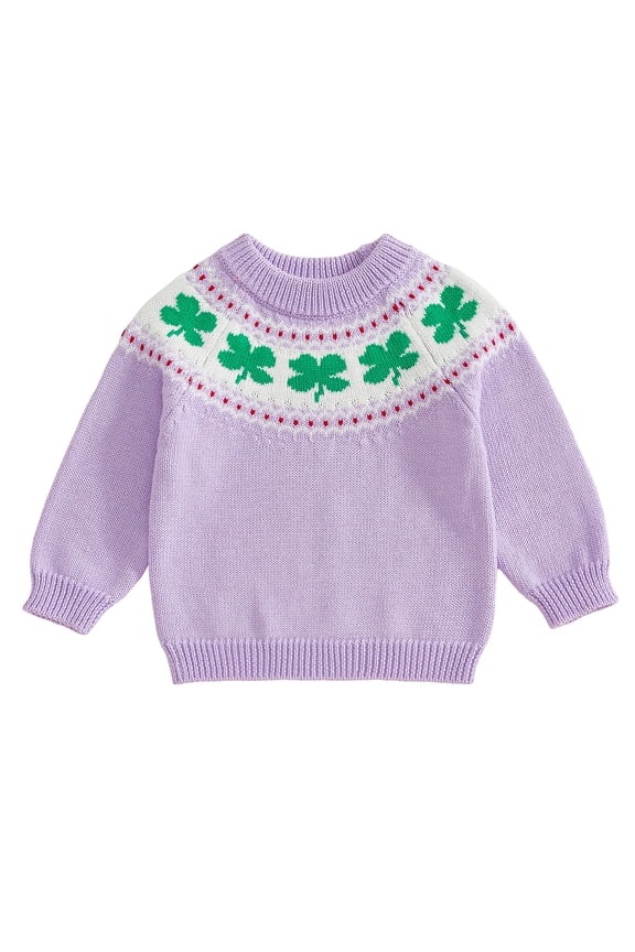 Toddler Baby Irish Knit Sweater 6 9 12 18 24 Months 2T 3T 4T 5T Shamrock Embroidery Crew Neck Long Sleeve Tops