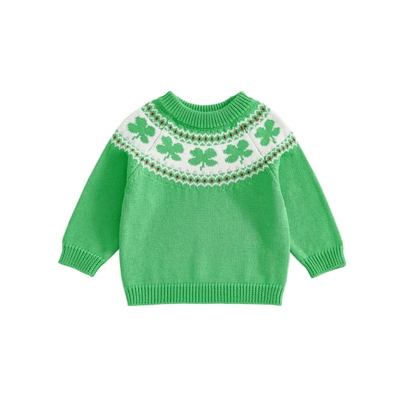 Loicainy Toddler Baby Irish Knit Sweater 6 9 12 18 24 Months 2T 3T 4T 5T Shamrock Embroidery Crew Neck Long Sleeve Tops